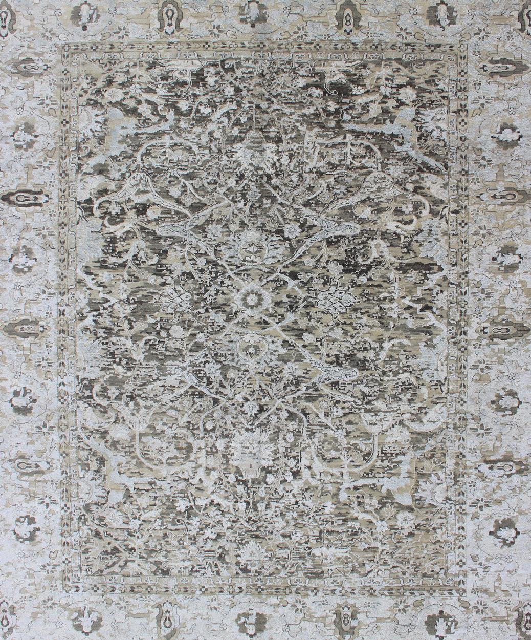 Silk and Wool Classic Design Rug in Contemporary Colors and Modern Feel In Excellent Condition For Sale In Atlanta, GA