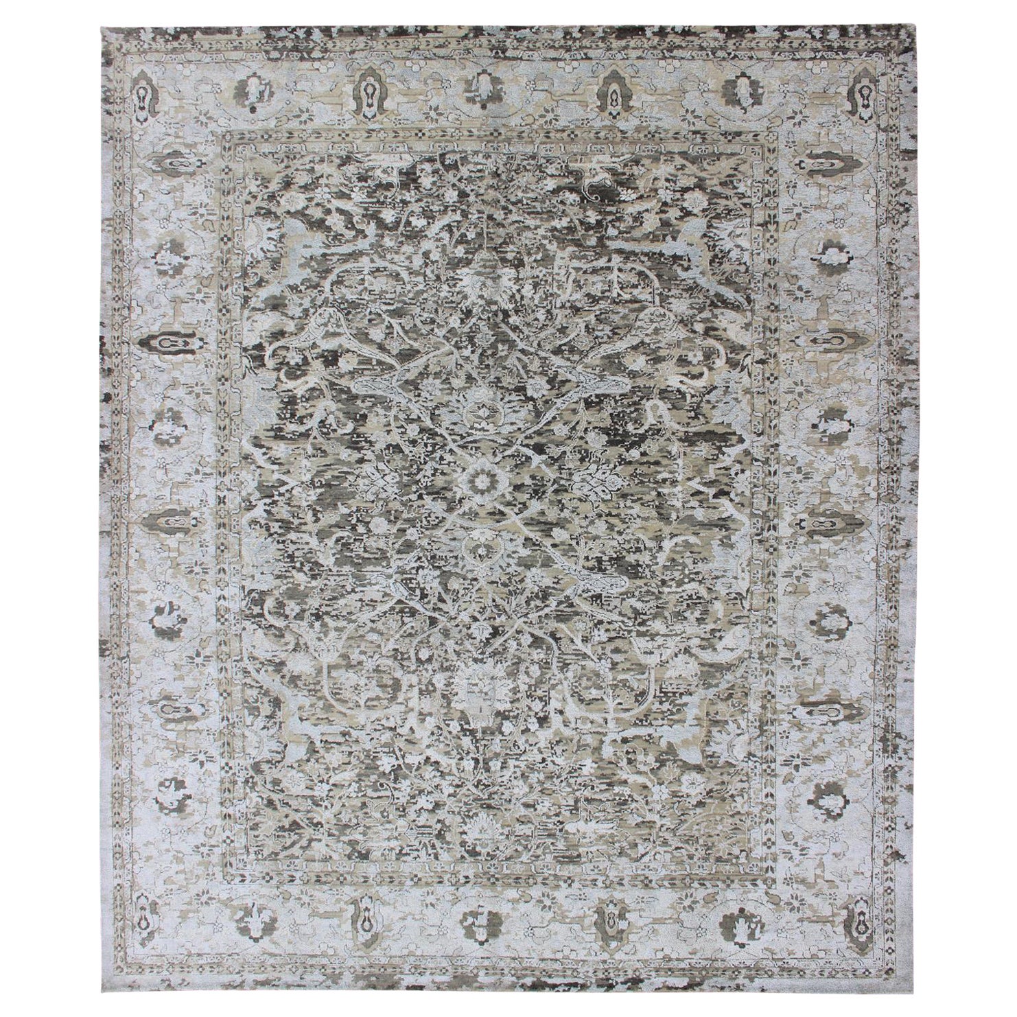 Tapis de conception classique en soie et en laine aux couleurs contemporaines et à l'aspect moderne