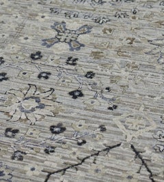 Handwoven Tabriz Style Rug, Silk and Wool, Floral Design, Contemporary