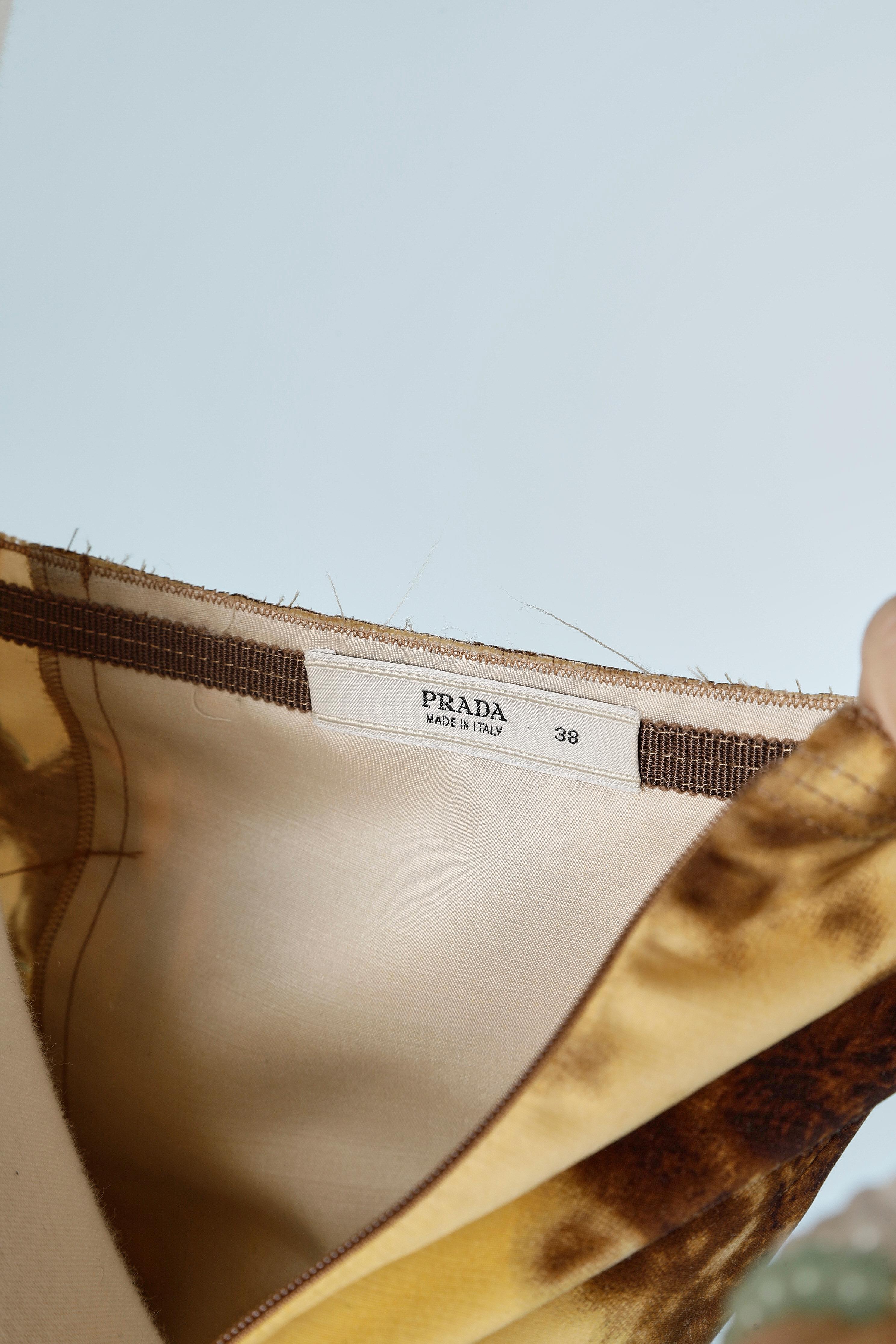 Women's Silk and wool pleated and drape skirt with landscape and temple print Prada