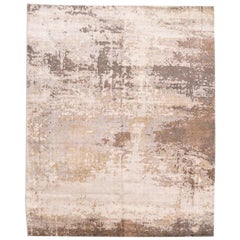 Silk and Wool Rug, Abstract Design in Grays