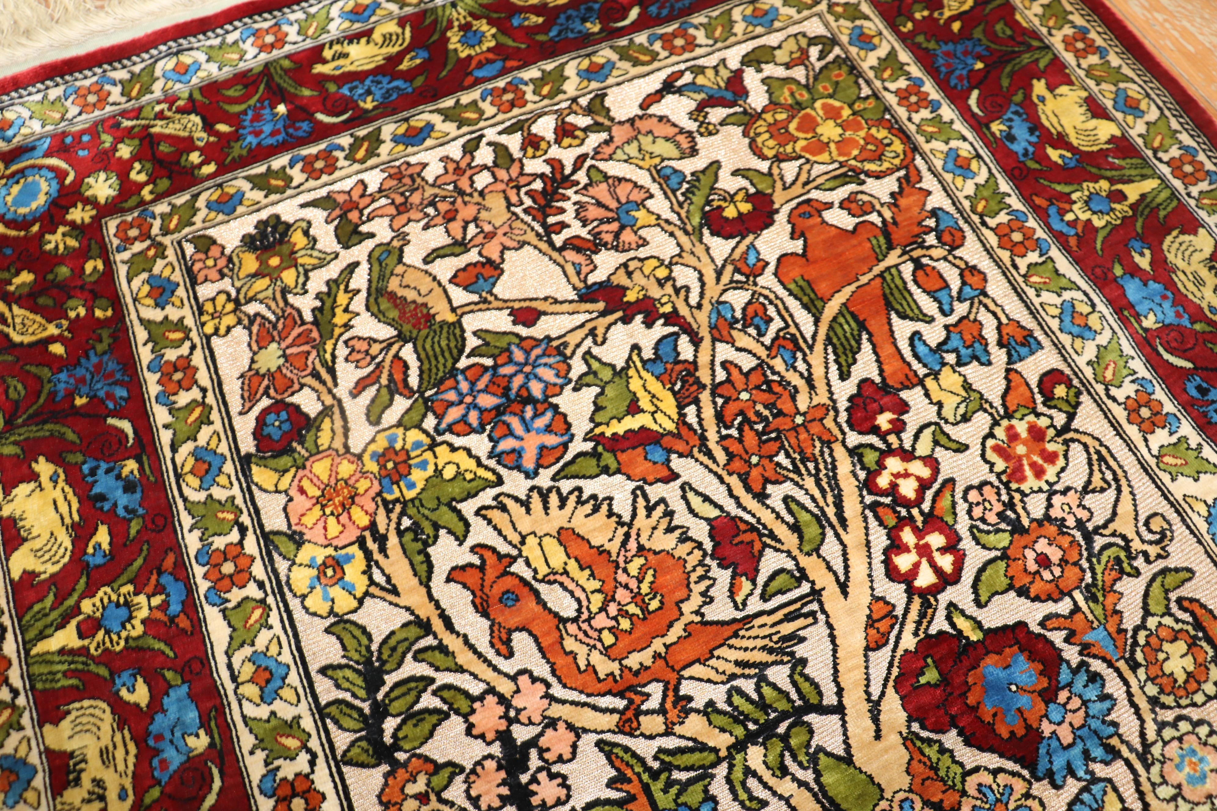 Silk Animal Motif Herekeh Mini Rug In Excellent Condition In New York, NY