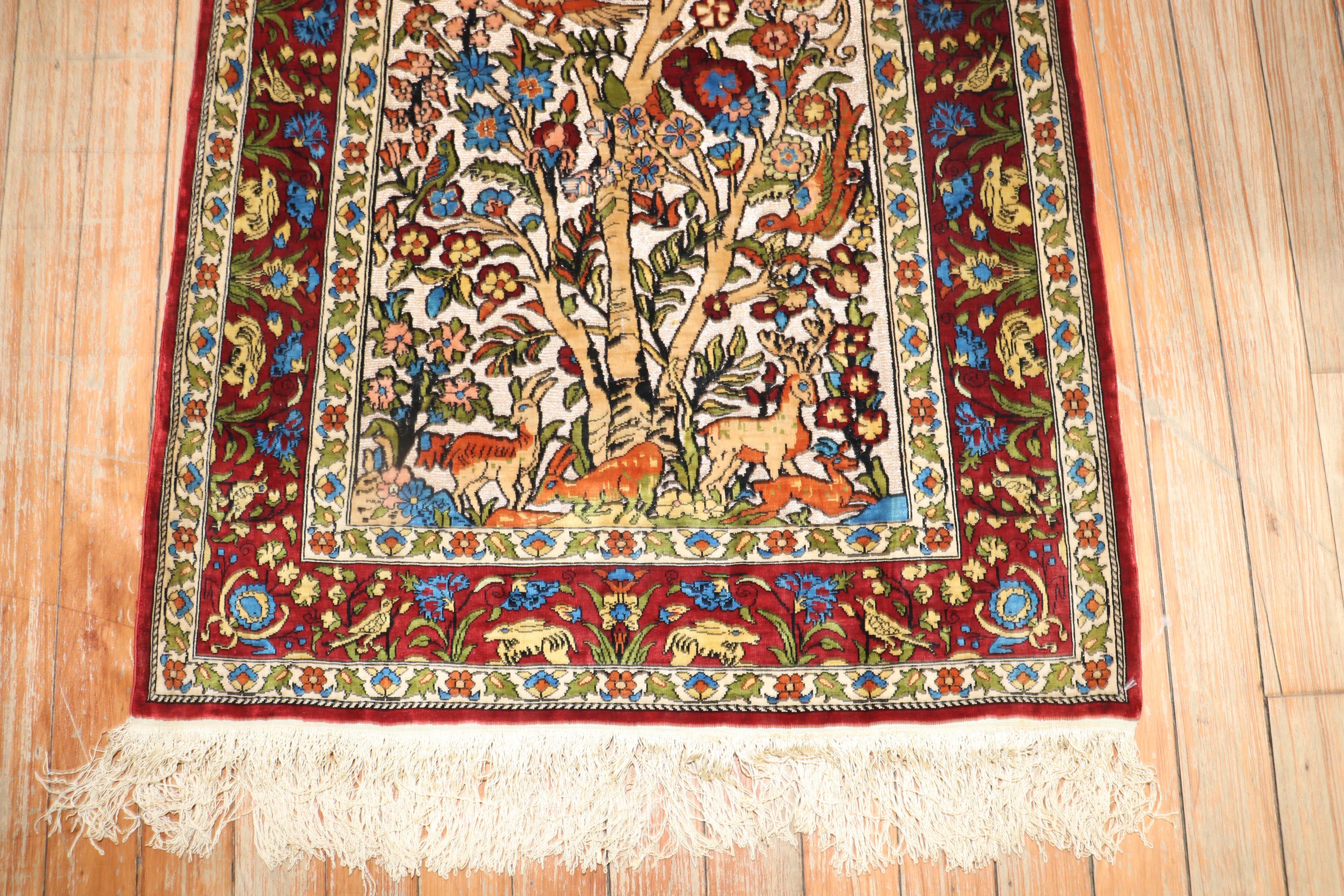 Silk Animal Motif Herekeh Mini Rug For Sale 3