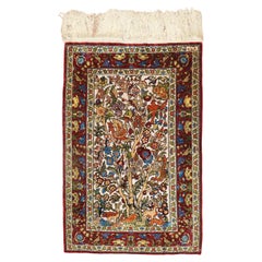 Vintage Silk Animal Motif Herekeh Mini Rug