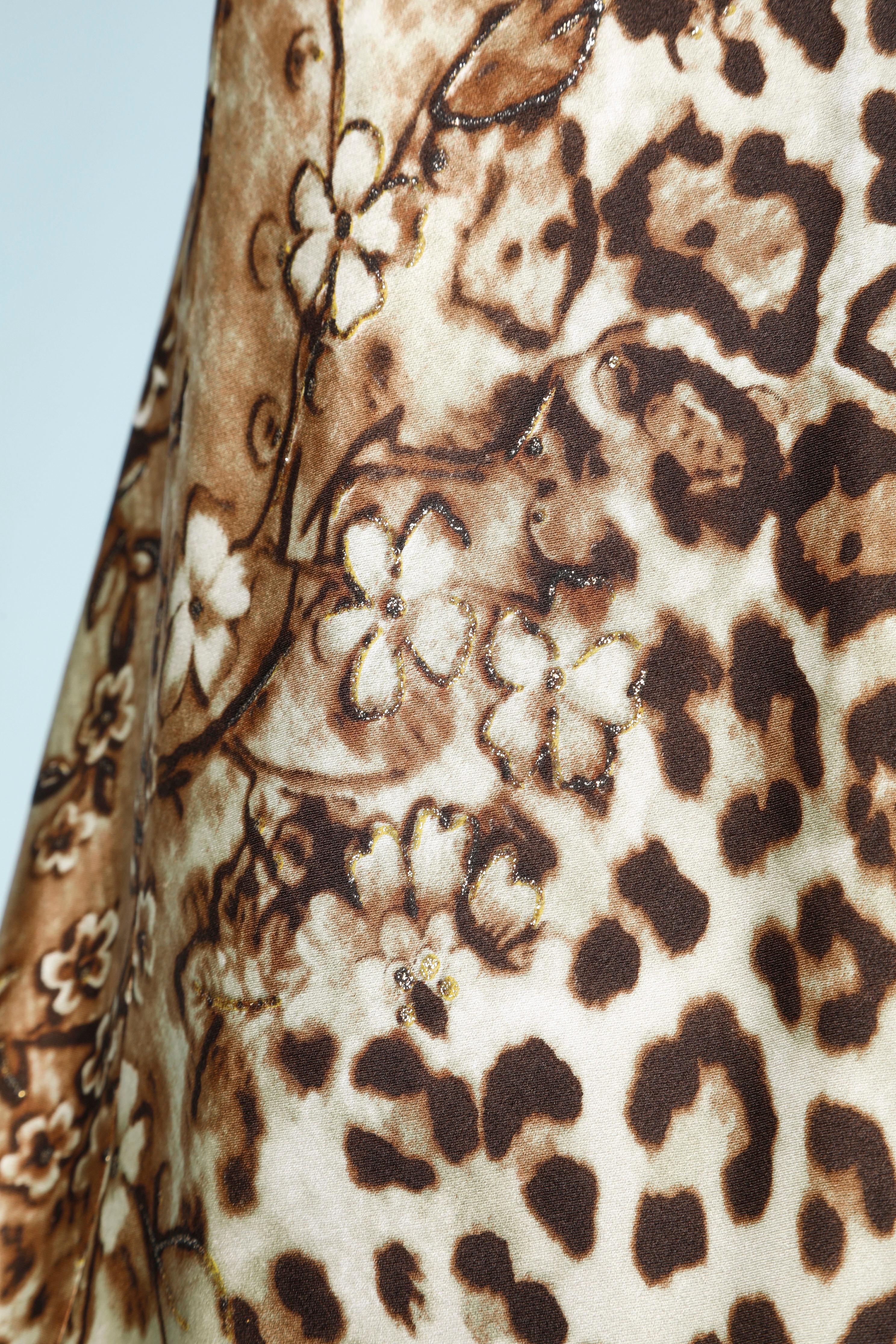 Brown Silk animal print top and skirt ensemble Luisa Spagnoli  For Sale