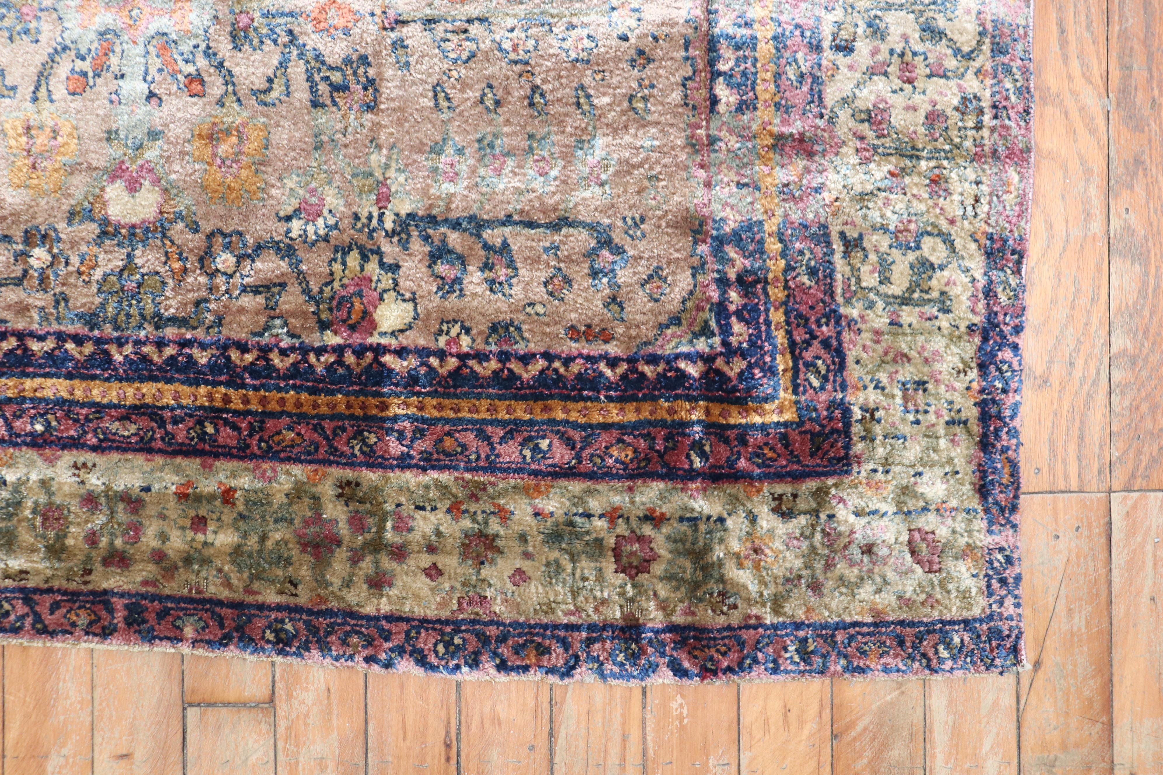Hand-Woven Silk Antique Mohtasham Kashan Rug For Sale