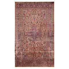 Alfombra Persa Kashan Antigua de Seda. 4 pies 3 pulgadas x 6 pies 11 pulgadas