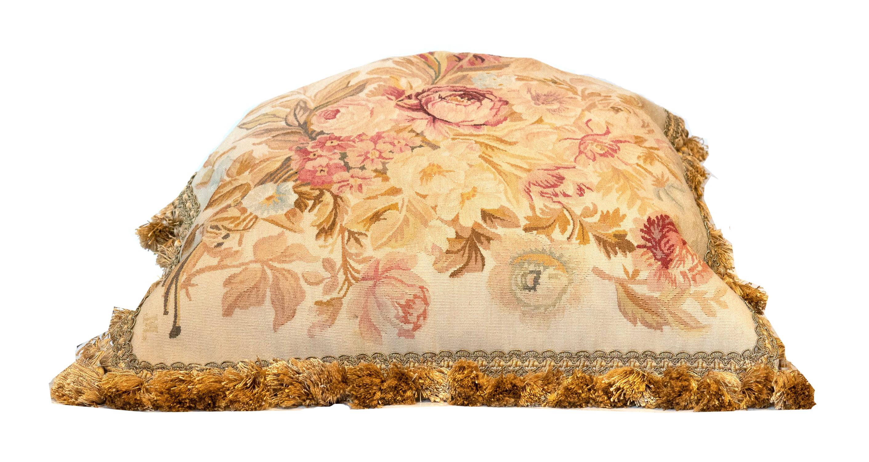 Aubusson Cushion Cover, French Style Handmade Floral Needlepoint Pillow Case  In Excellent Condition In Hampshire, GB