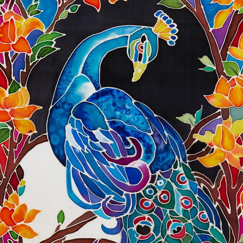 British Original Silk Batik W. Jagger Peacock, 2017 For Sale