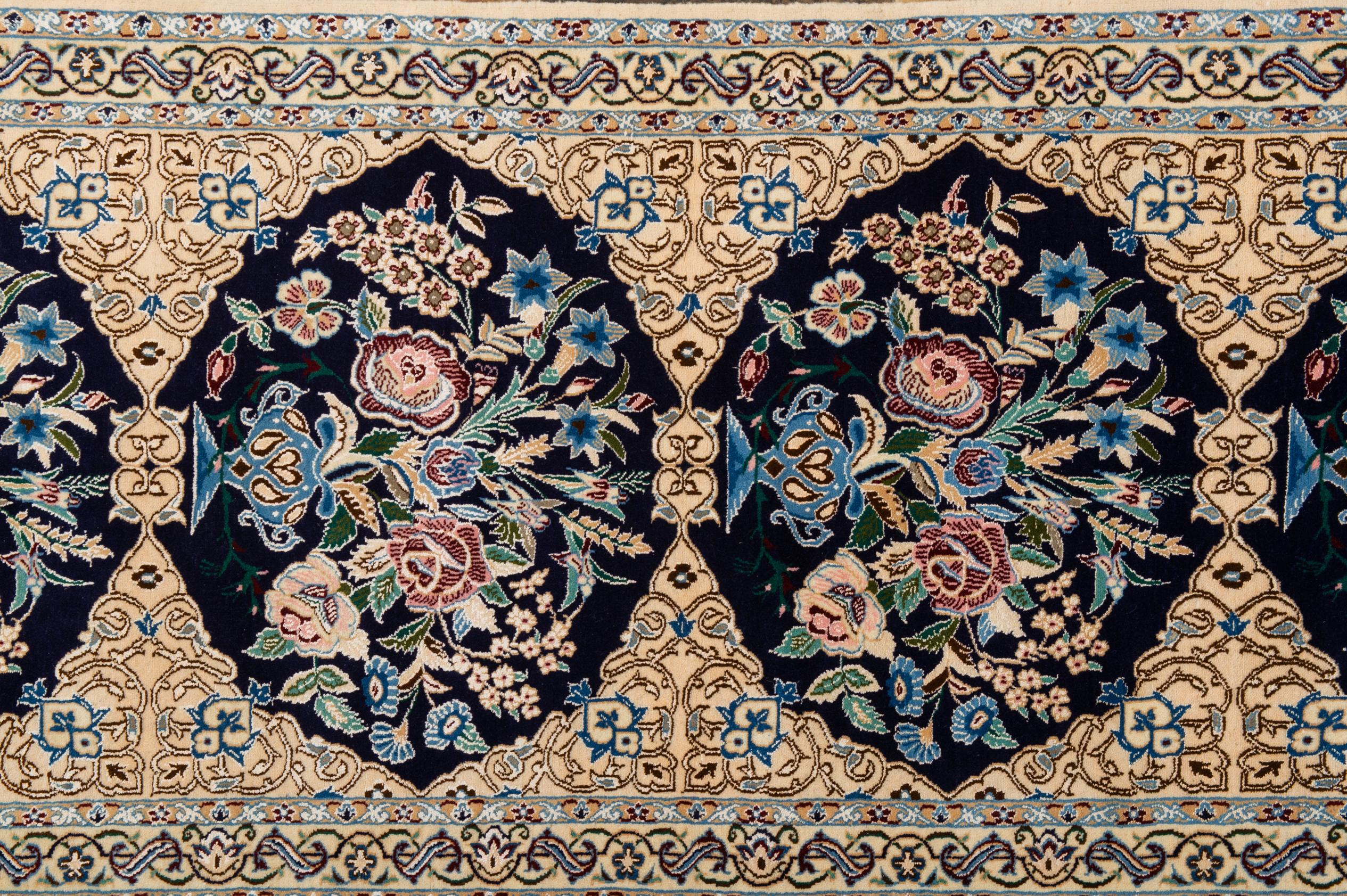Hand-Knotted Silk Blend Agra Carpet For Sale