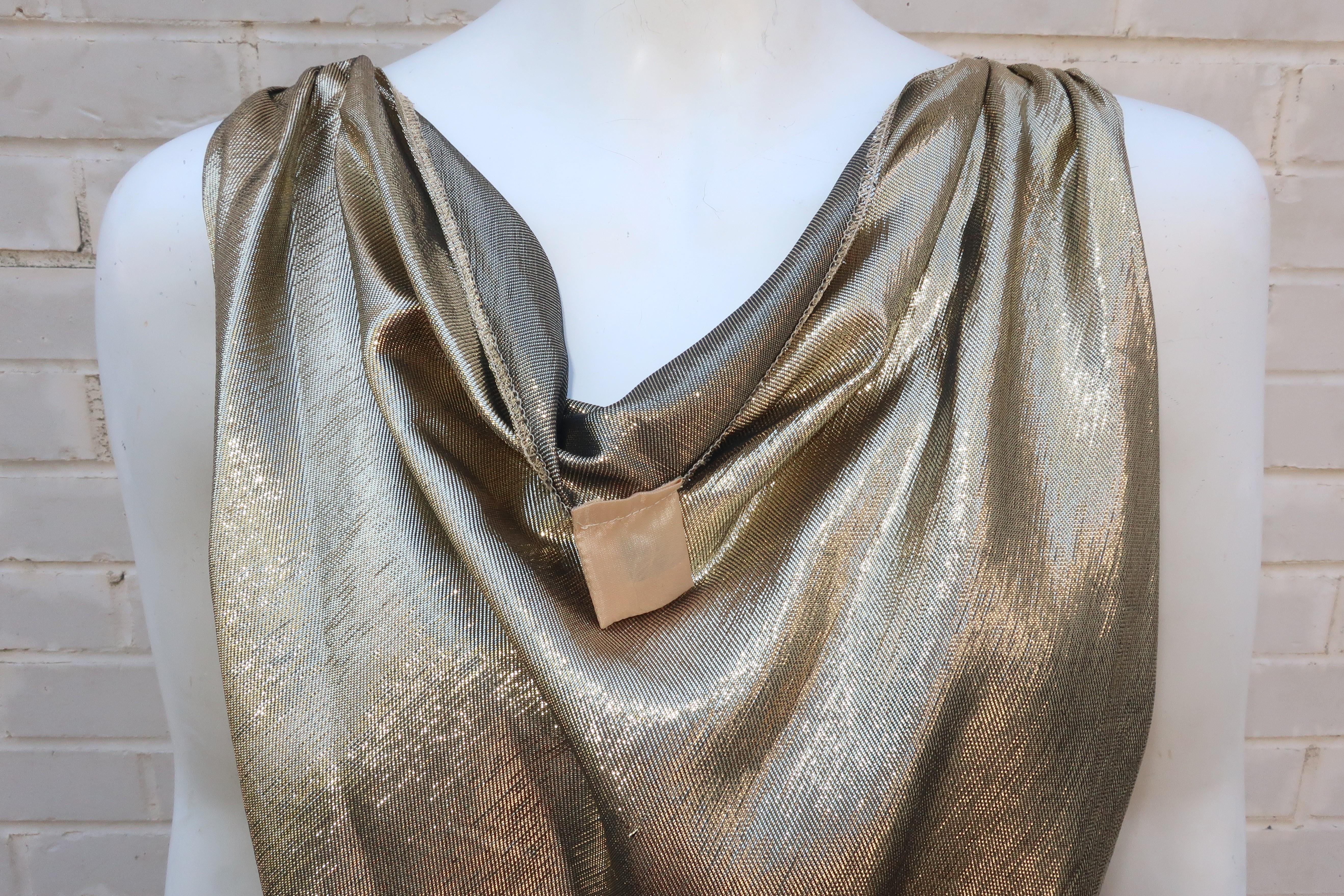 Gray Silk Blend Gold Lamé Draped Disco Top, 1970’s