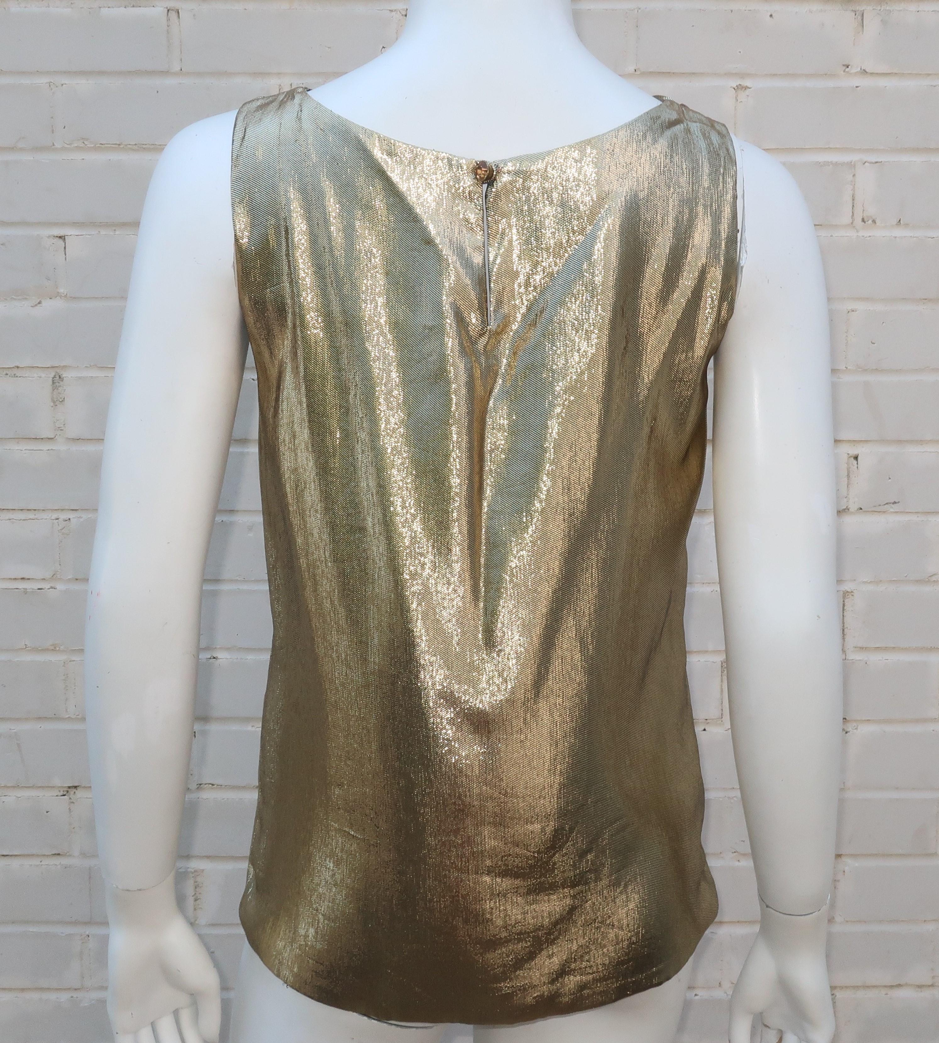 Silk Blend Gold Lamé Draped Disco Top, 1970’s 1