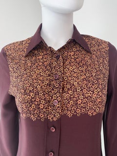 Seidenbluse Top Lila Pflaume und Liberty Blumen Druck Größe 6, Vintage By 1970s