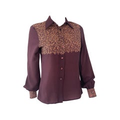 Seidenbluse Top Lila Pflaume und Liberty Blumen Druck Größe 6, Vintage By 1970s