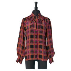 Silk blouse with check pattern and bow tie Saint Laurent Rive Gauche