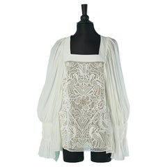 Silk blouse with lace with bird and flowers pattern in the front Chloé 