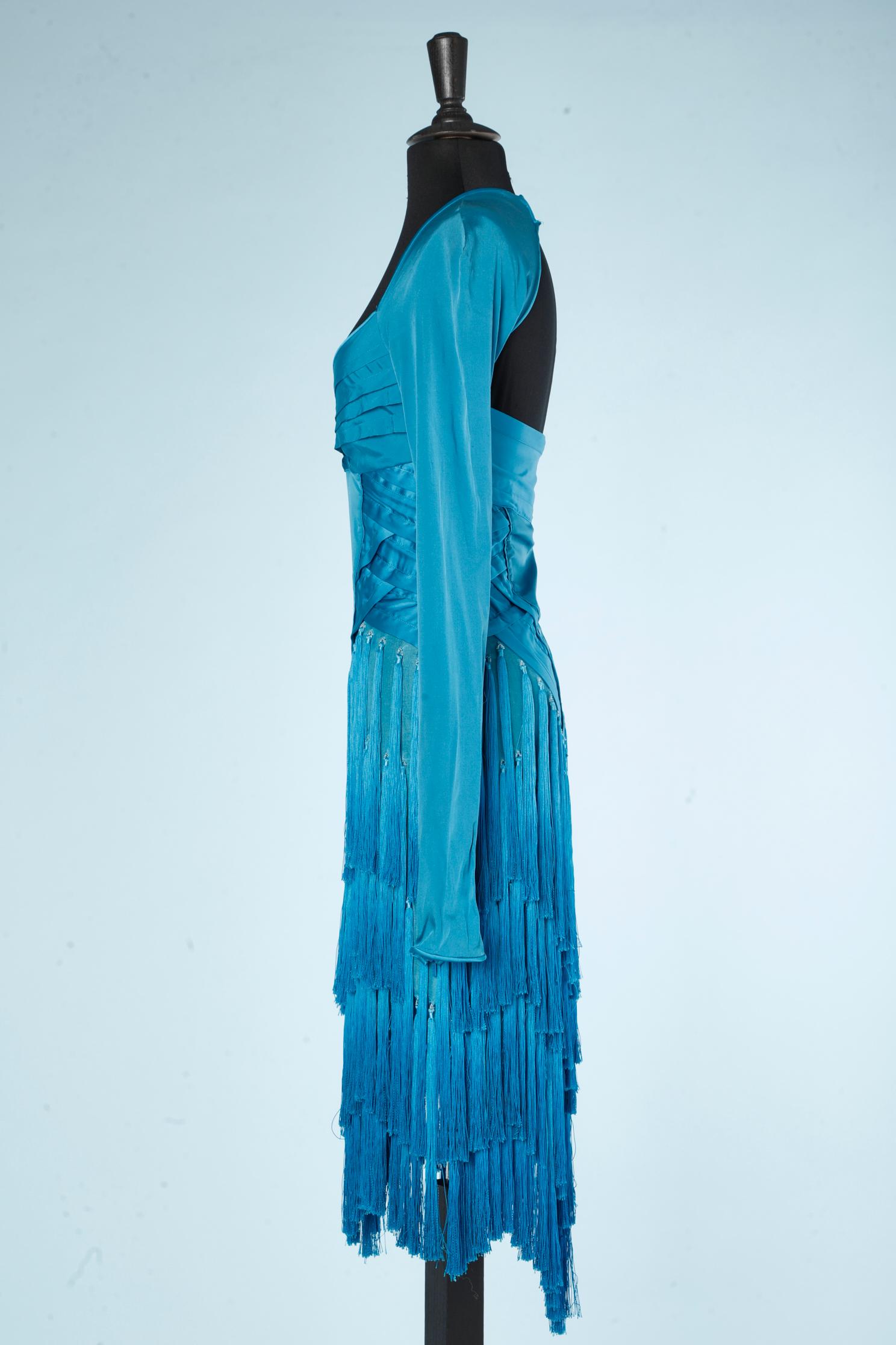 Seidenblaues Seidenkleid mit Fransen Tom Ford für Gucci  im Angebot 5