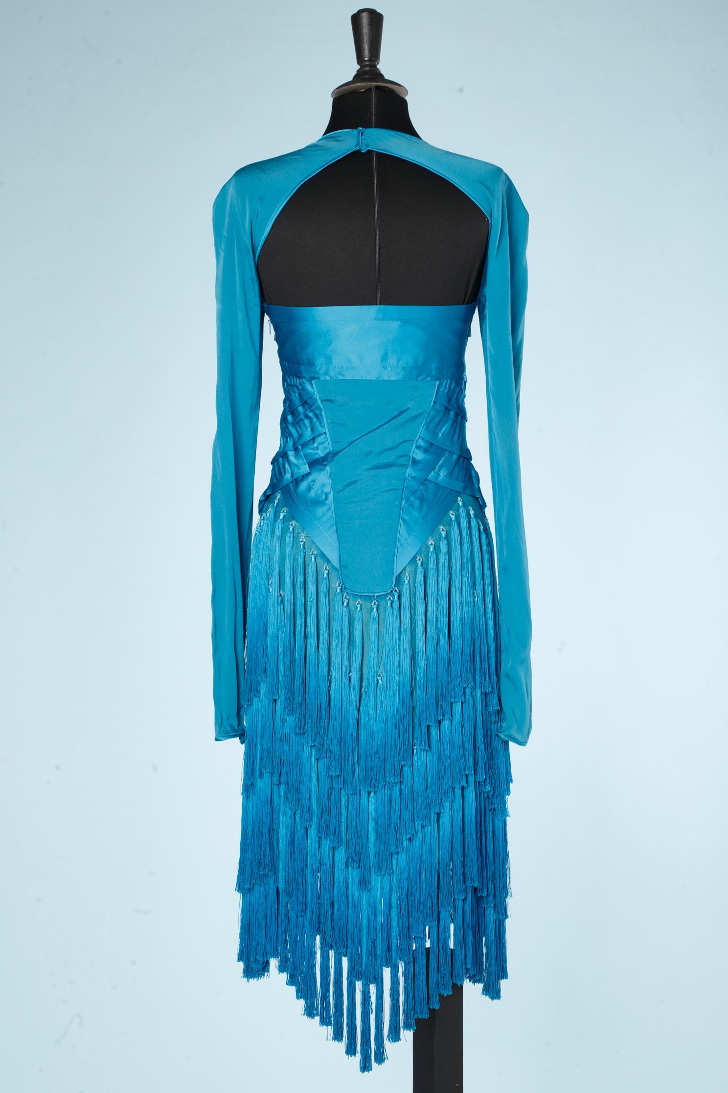 Silk blue dress with franges Tom Ford for Gucci  For Sale 3
