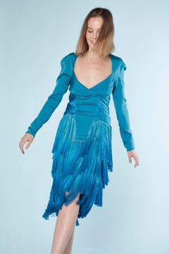 Silk blue dress with franges Tom Ford for Gucci