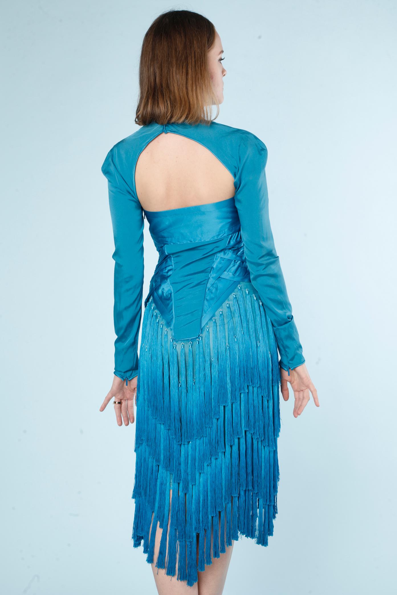Seidenblaues Seidenkleid mit Fransen Tom Ford für Gucci  Damen im Angebot