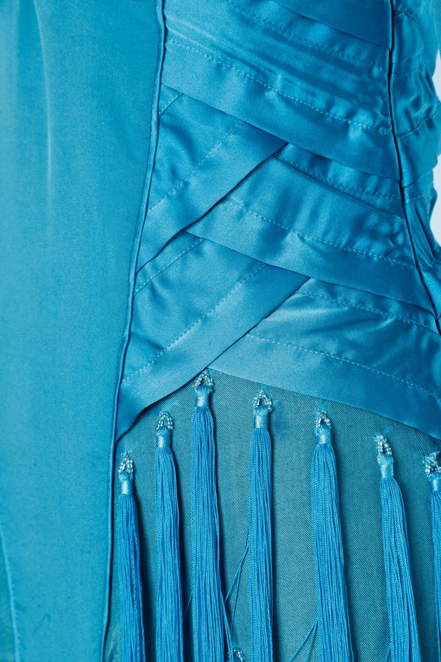 Seidenblaues Seidenkleid mit Fransen Tom Ford für Gucci  im Angebot 3