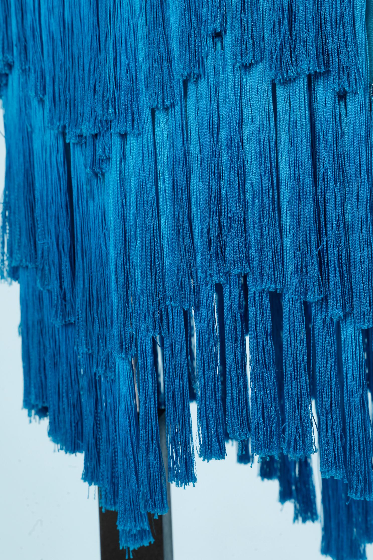 Seidenblaues Seidenkleid mit Fransen Tom Ford für Gucci  im Angebot 4