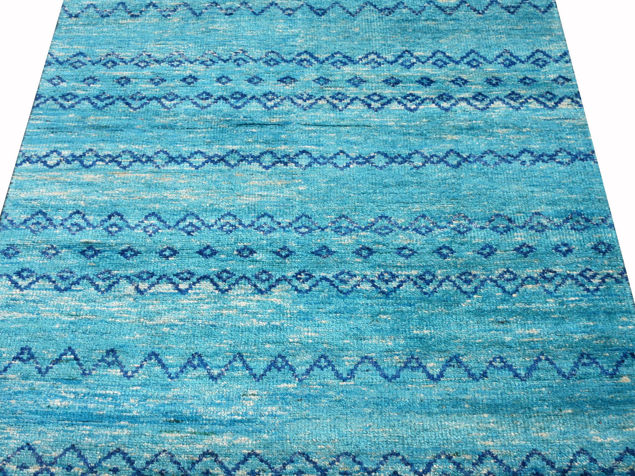 Indian Silk Blue Modern Moroccan For Sale