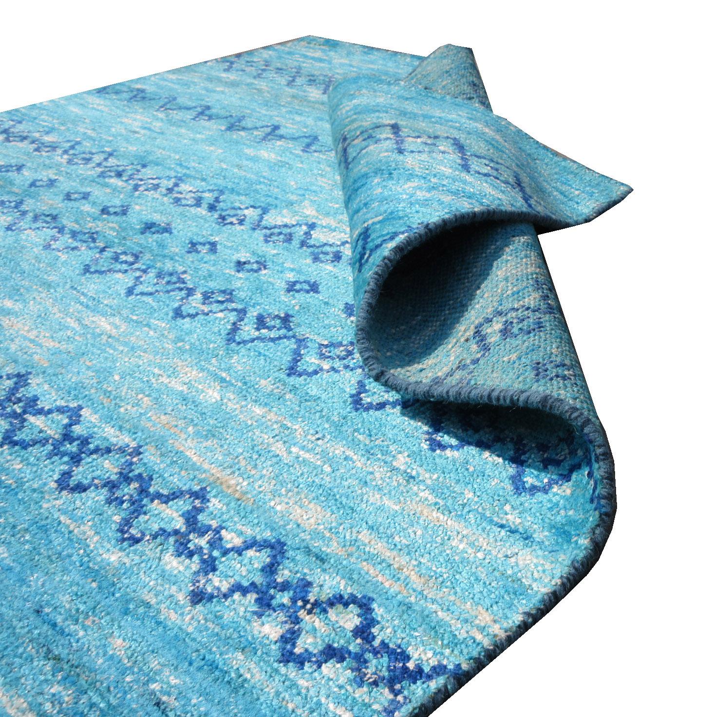 Contemporary Silk Blue Modern Moroccan For Sale