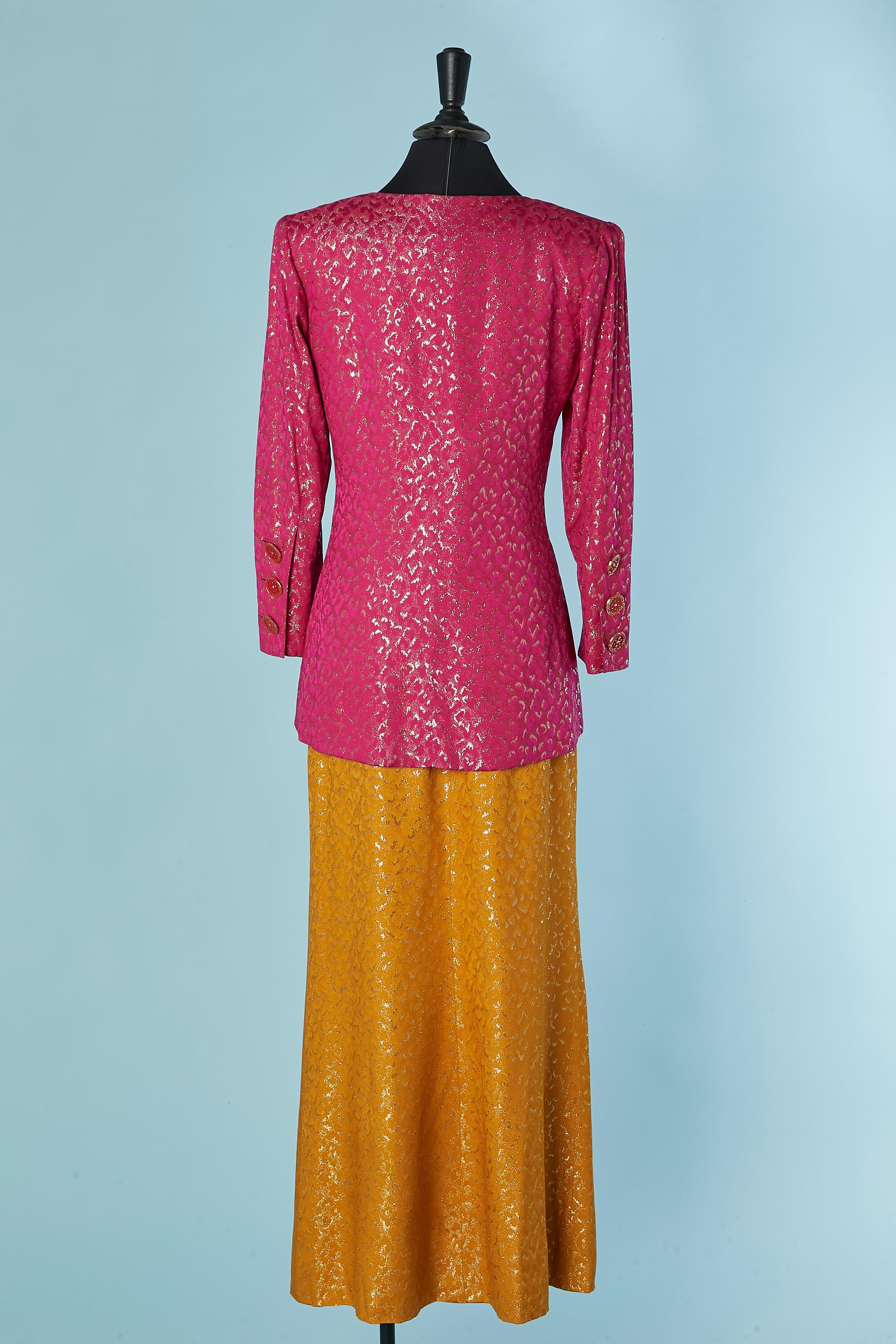 Completo giacca e gonna in broccato di seta Yves Saint Laurent RIVE Gauche 1993 in vendita 3