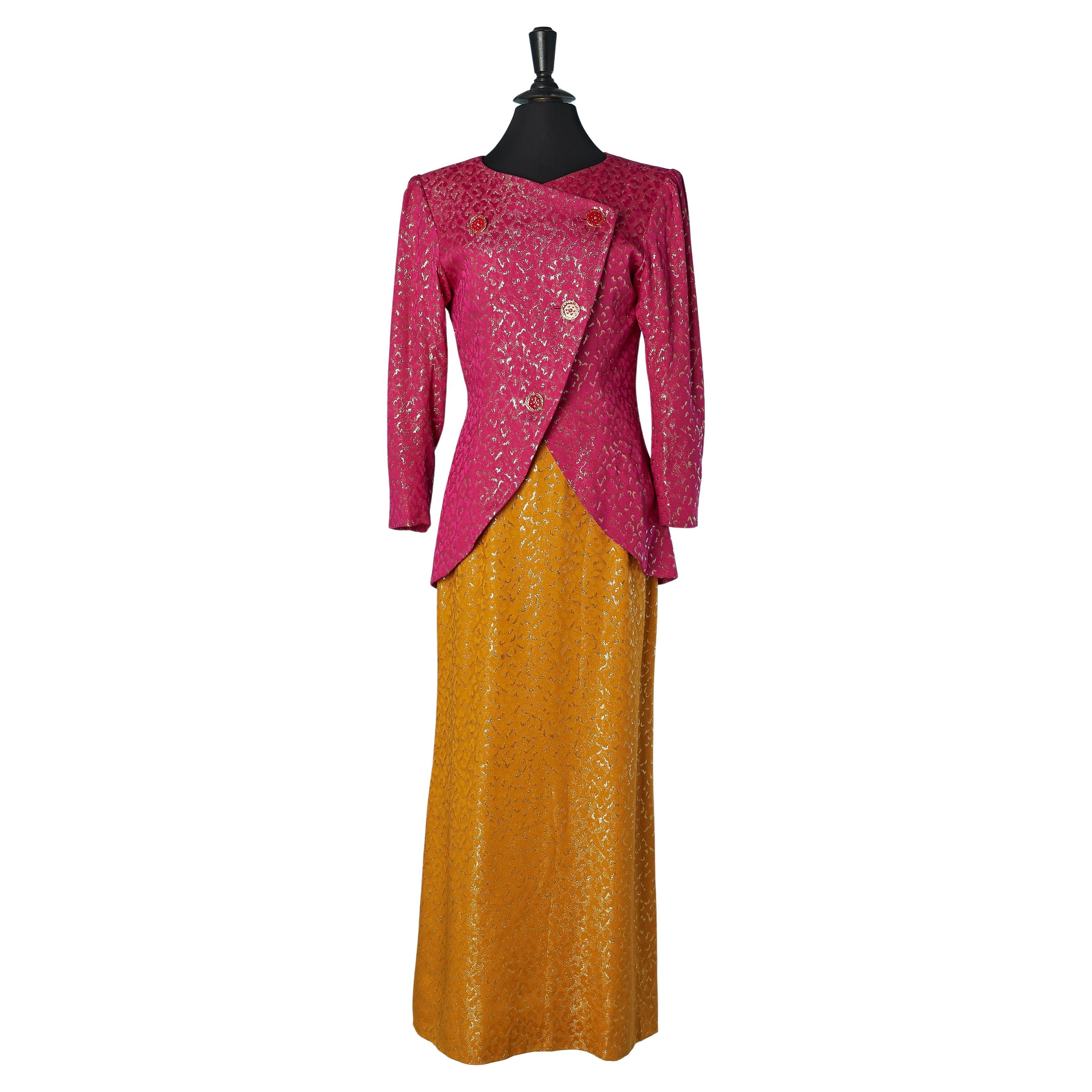Completo giacca e gonna in broccato di seta Yves Saint Laurent RIVE Gauche 1993 in vendita