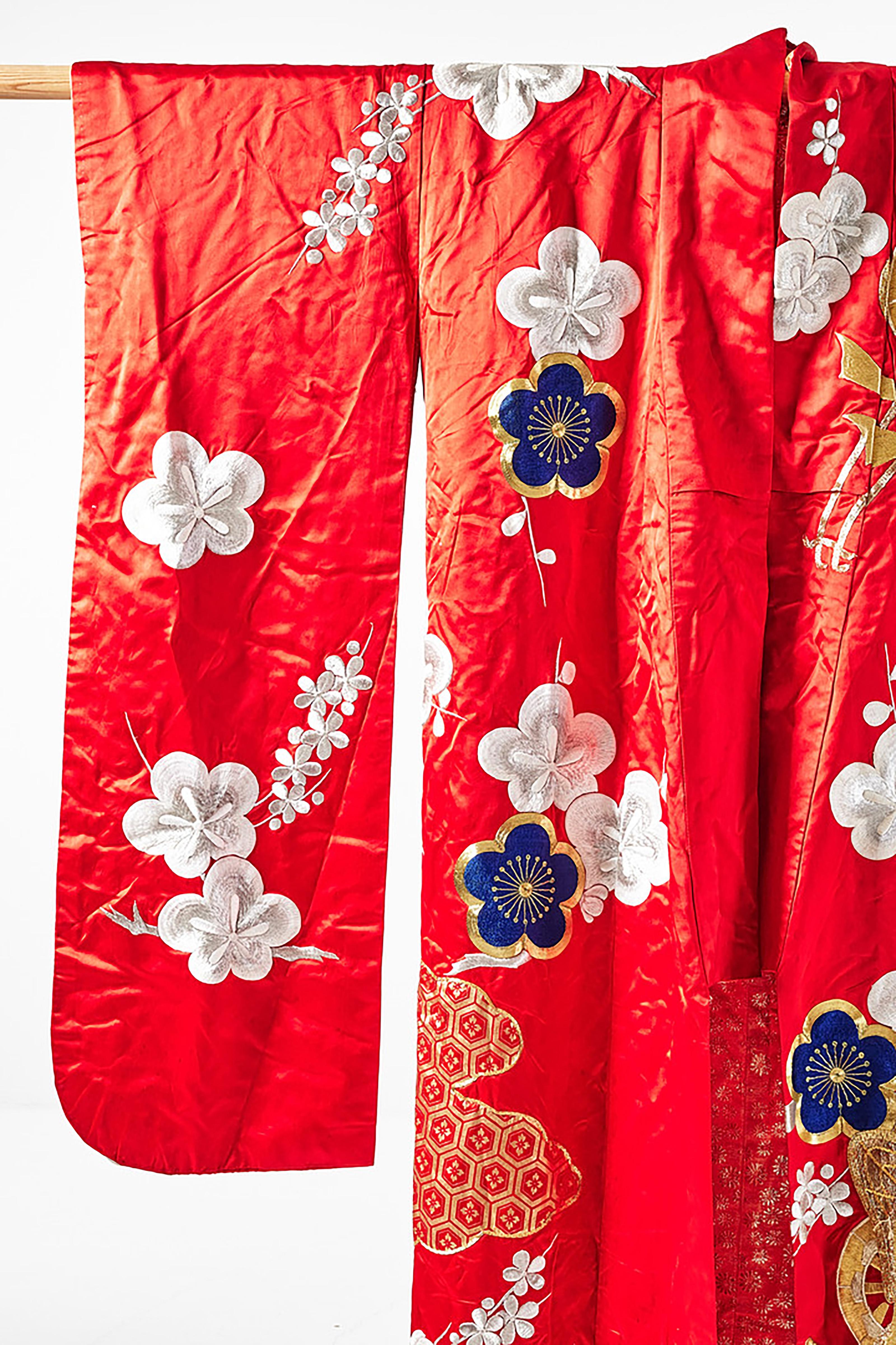Japonais Robe de cérémonie kimono japonaise en brocart de soie en vente