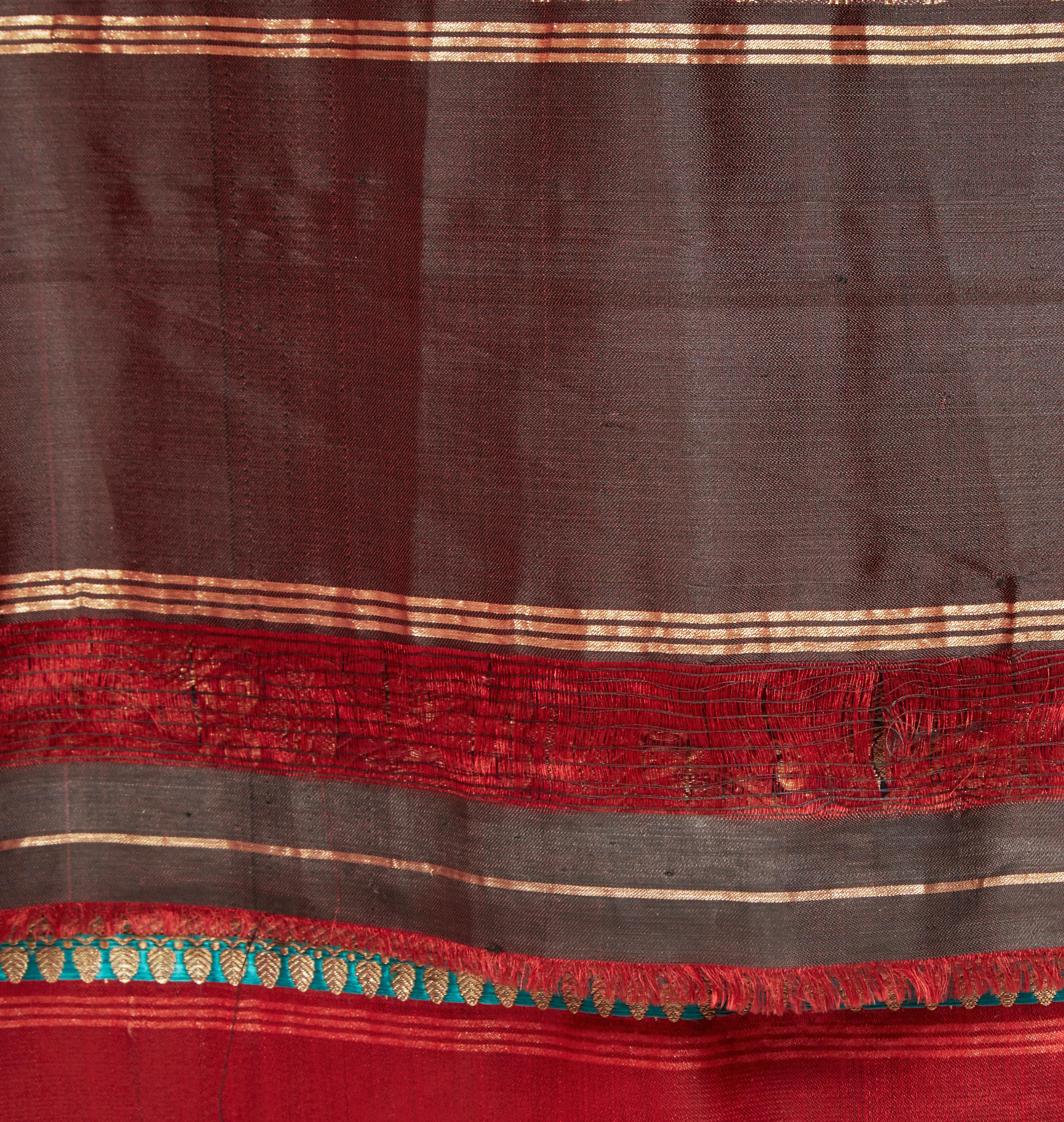 Embroidered Silk Brocade Vintage Indian Sari, Mid 20th Century For Sale