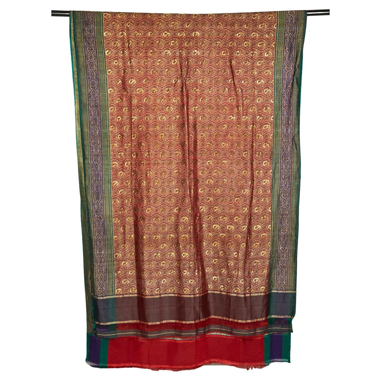 Silk Brocade Vintage Indian Sari, Mid 20th Century