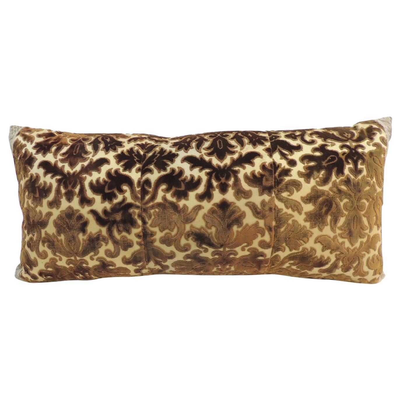 Silk Brown and Gold Cut Velvet Bolster Decorative Pillow
