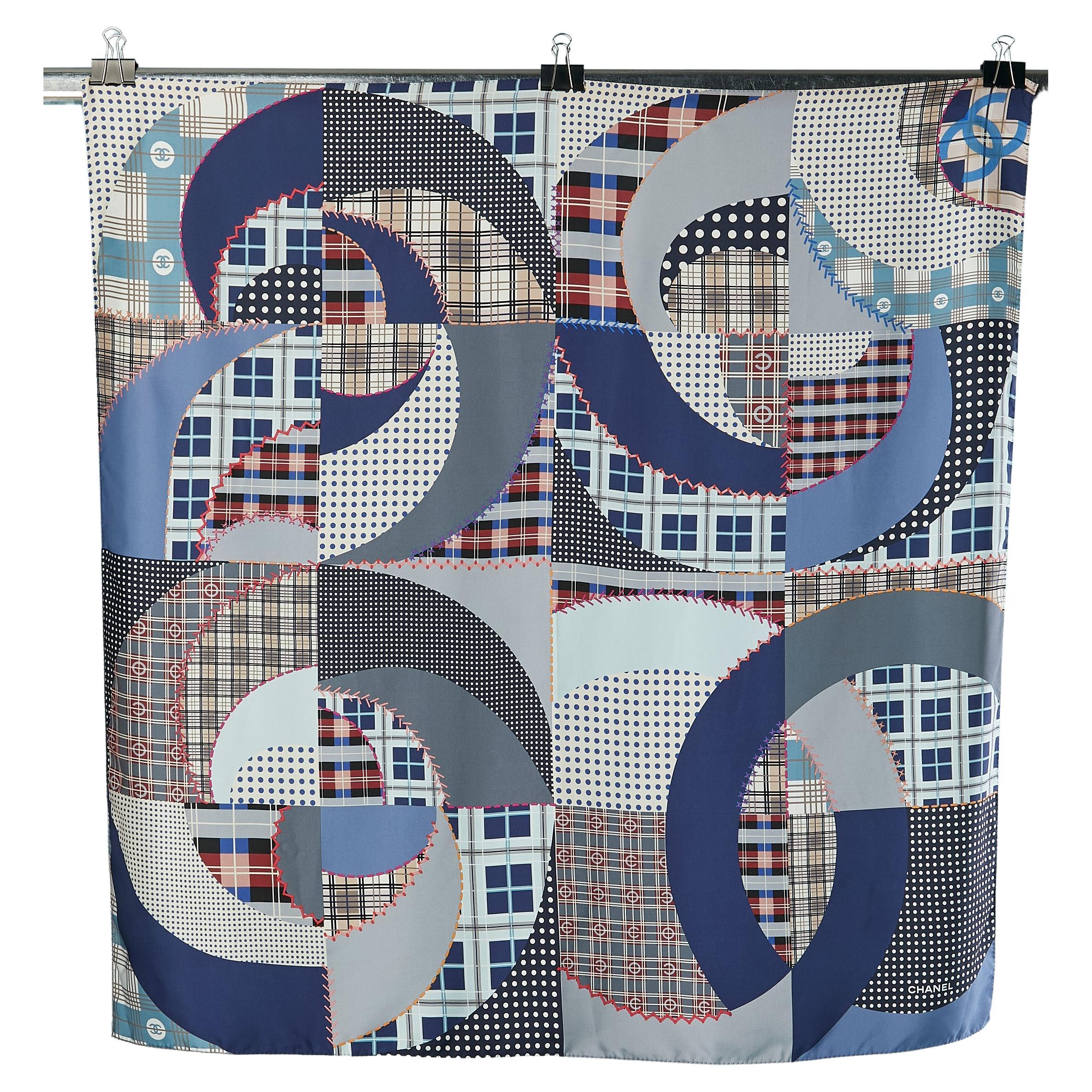Silk Carré printed scarf with patchwork pattern Chanel