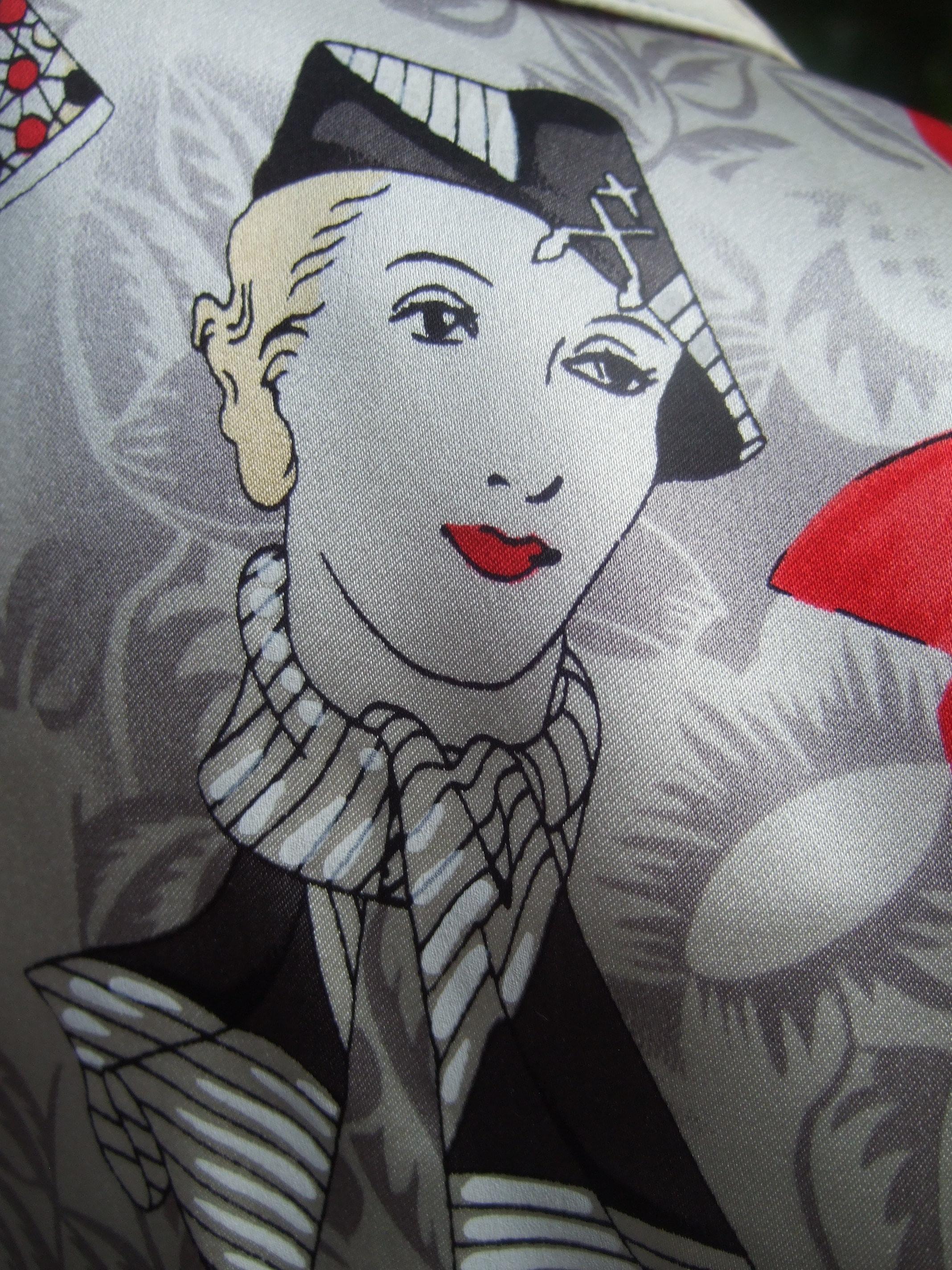 Camicetta da donna grafica in seta Charmeuse ispirata all'Art Déco, 1990 ca. in vendita 6