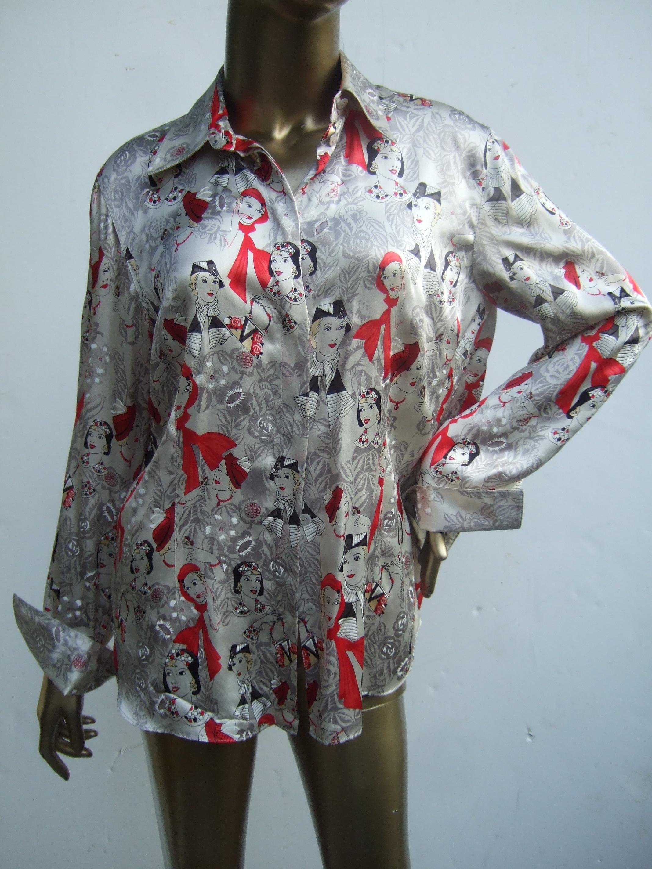 Camicetta da donna grafica in seta Charmeuse ispirata all'Art Déco, 1990 ca. in vendita 9