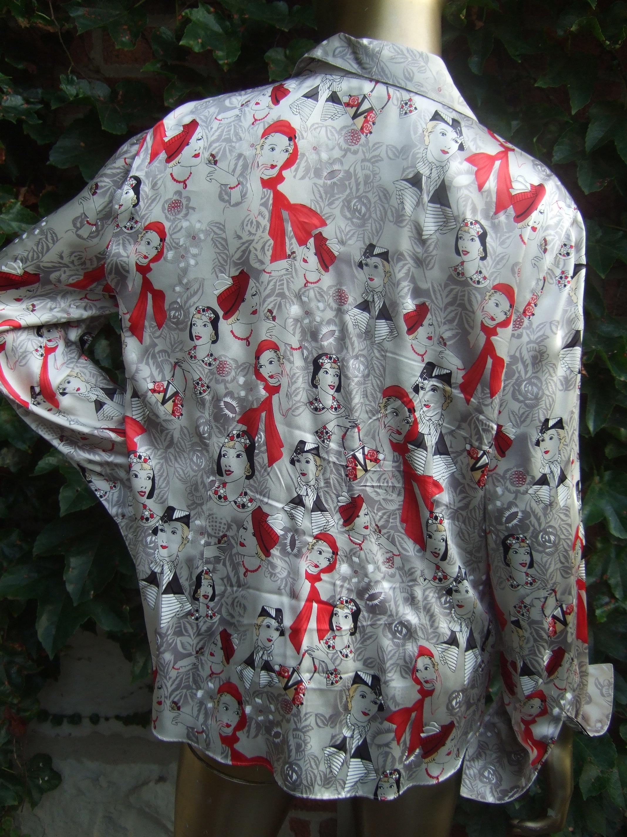 Camicetta da donna grafica in seta Charmeuse ispirata all'Art Déco, 1990 ca. in vendita 11