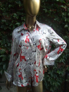 Silk Charmeuse Art Deco Inspired Graphic Women Blouse c 1990