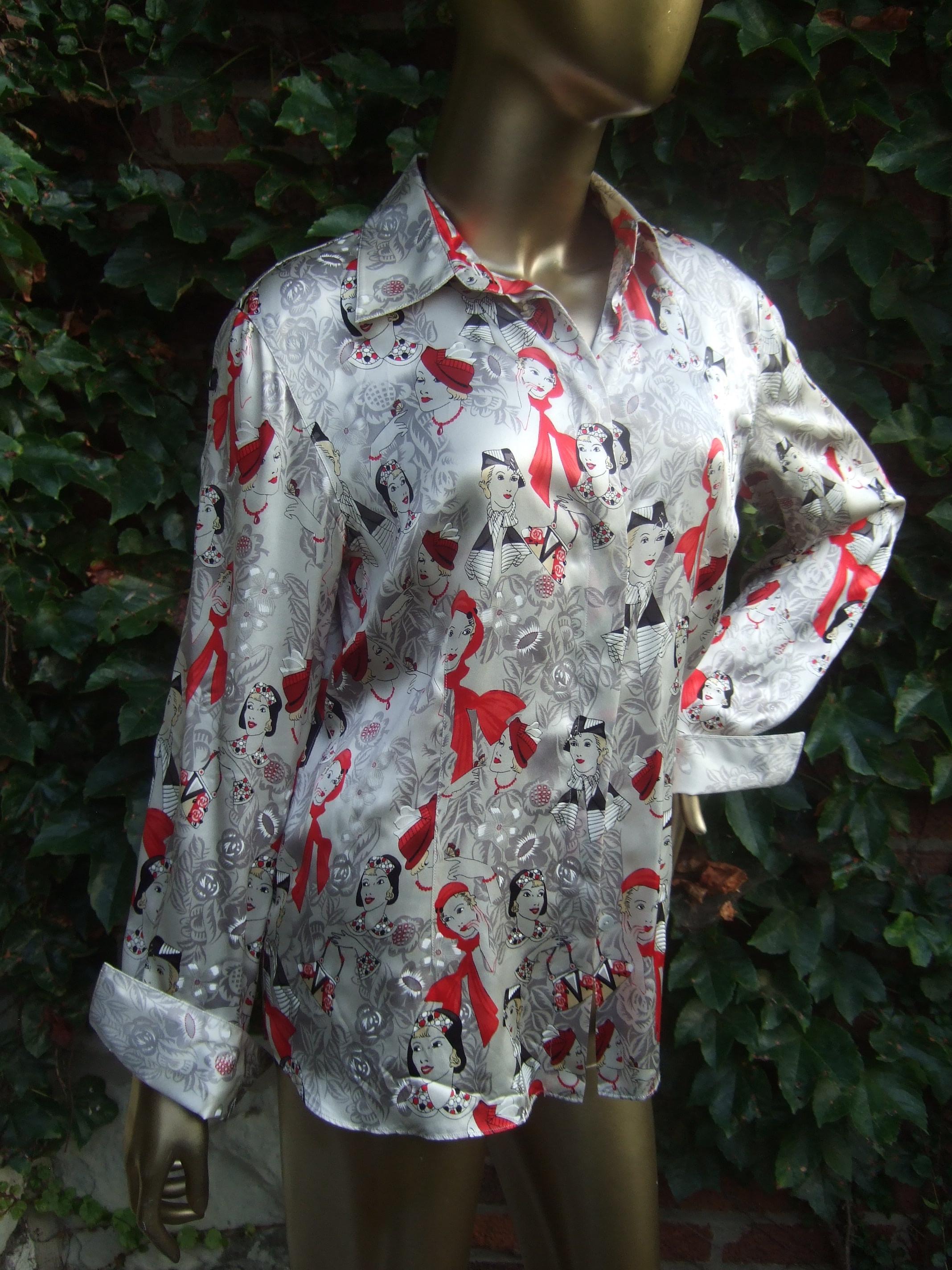 Camicetta da donna grafica in seta Charmeuse ispirata all'Art Déco, 1990 ca. in vendita 1