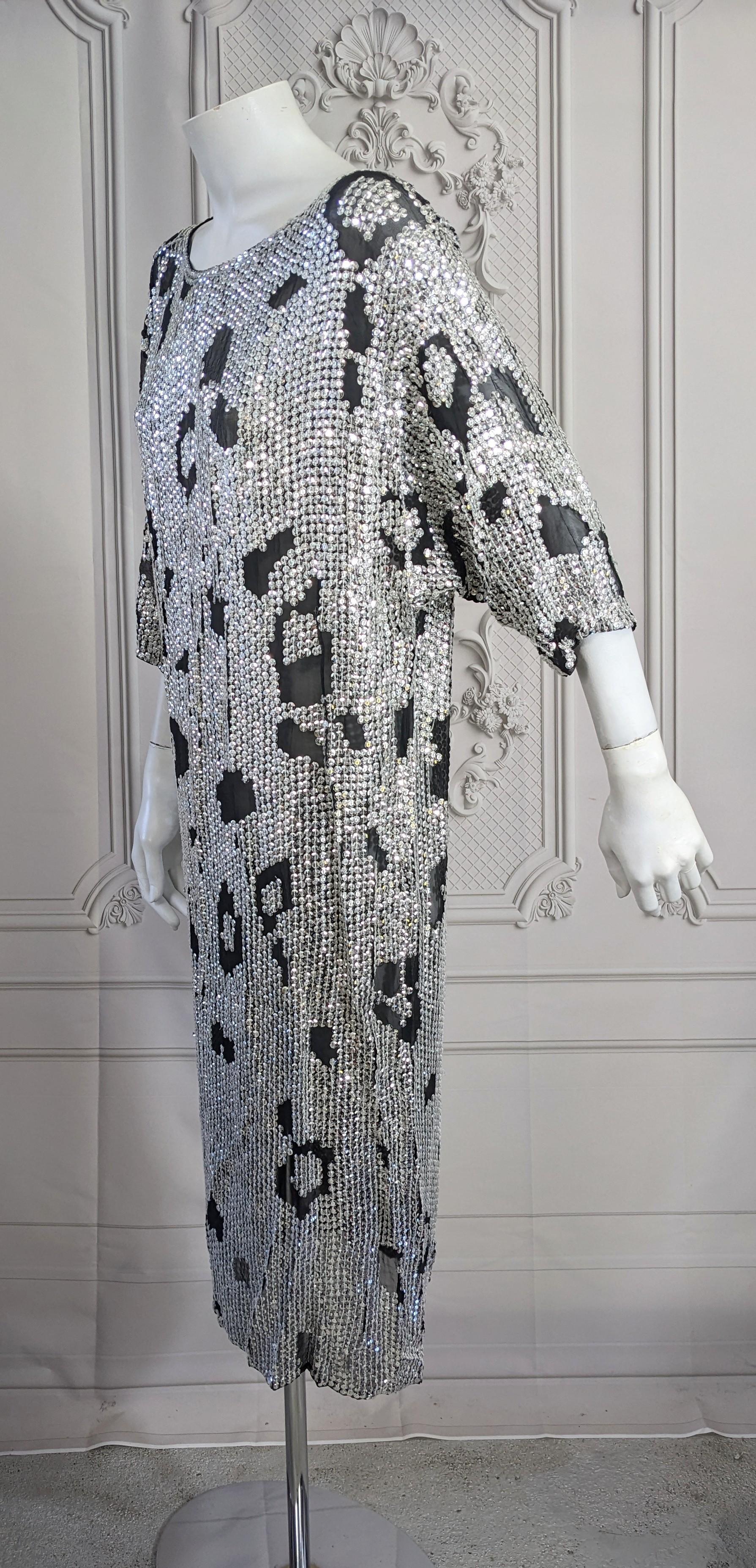 Silk Chiffon Animal Motif Sequin Dress In Good Condition For Sale In New York, NY