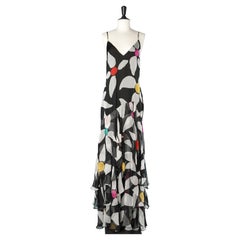 Silk chiffon backless evening dress with abstract print Gai Mattiolo 