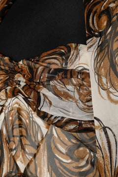 Silk, chiffon bustier evening dress with print and scarf  Mac Wise 1940's