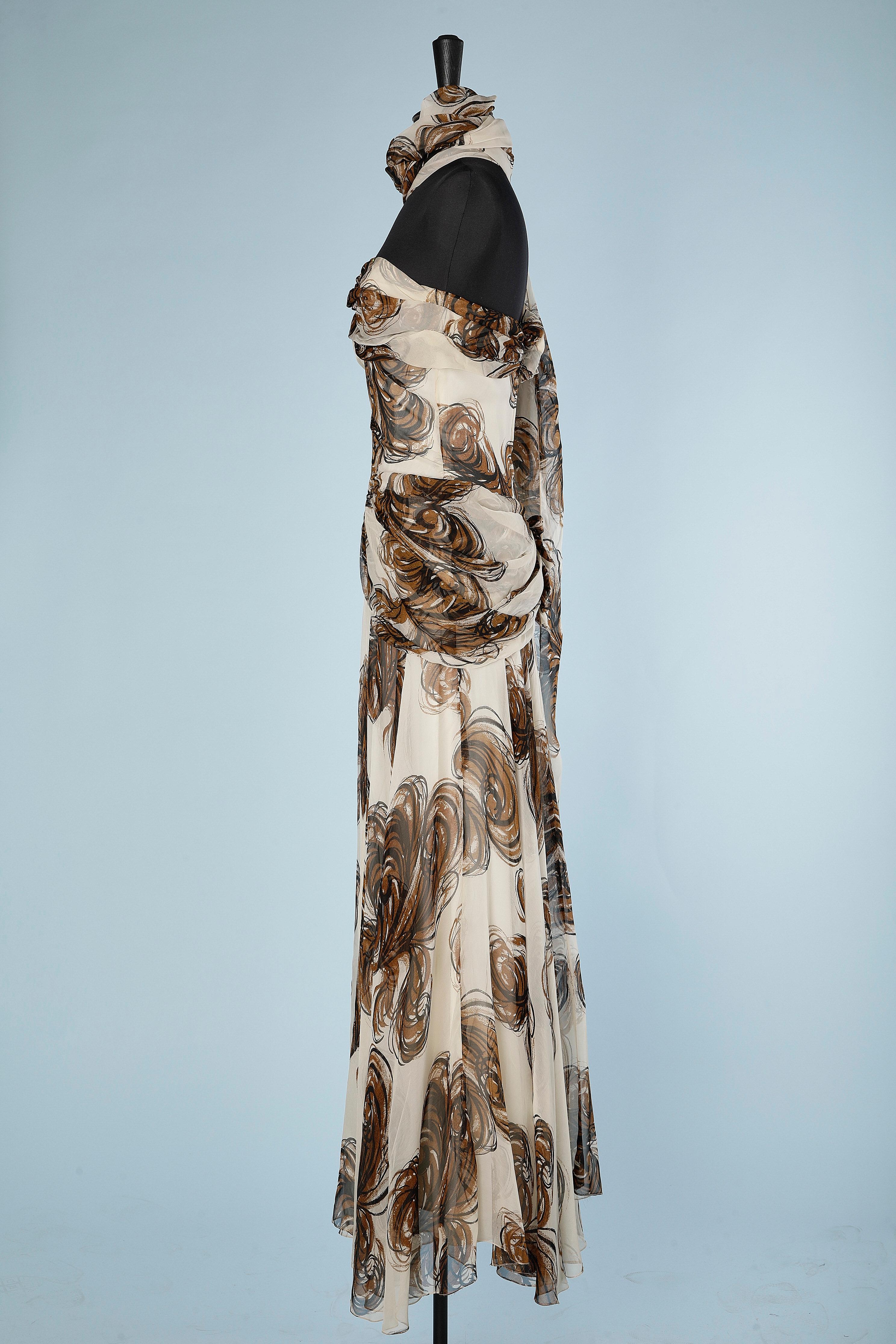 Robe de soirée bustier en soie et mousseline avec imprimé et foulard  MAC Wise 1940's Bon état - En vente à Saint-Ouen-Sur-Seine, FR