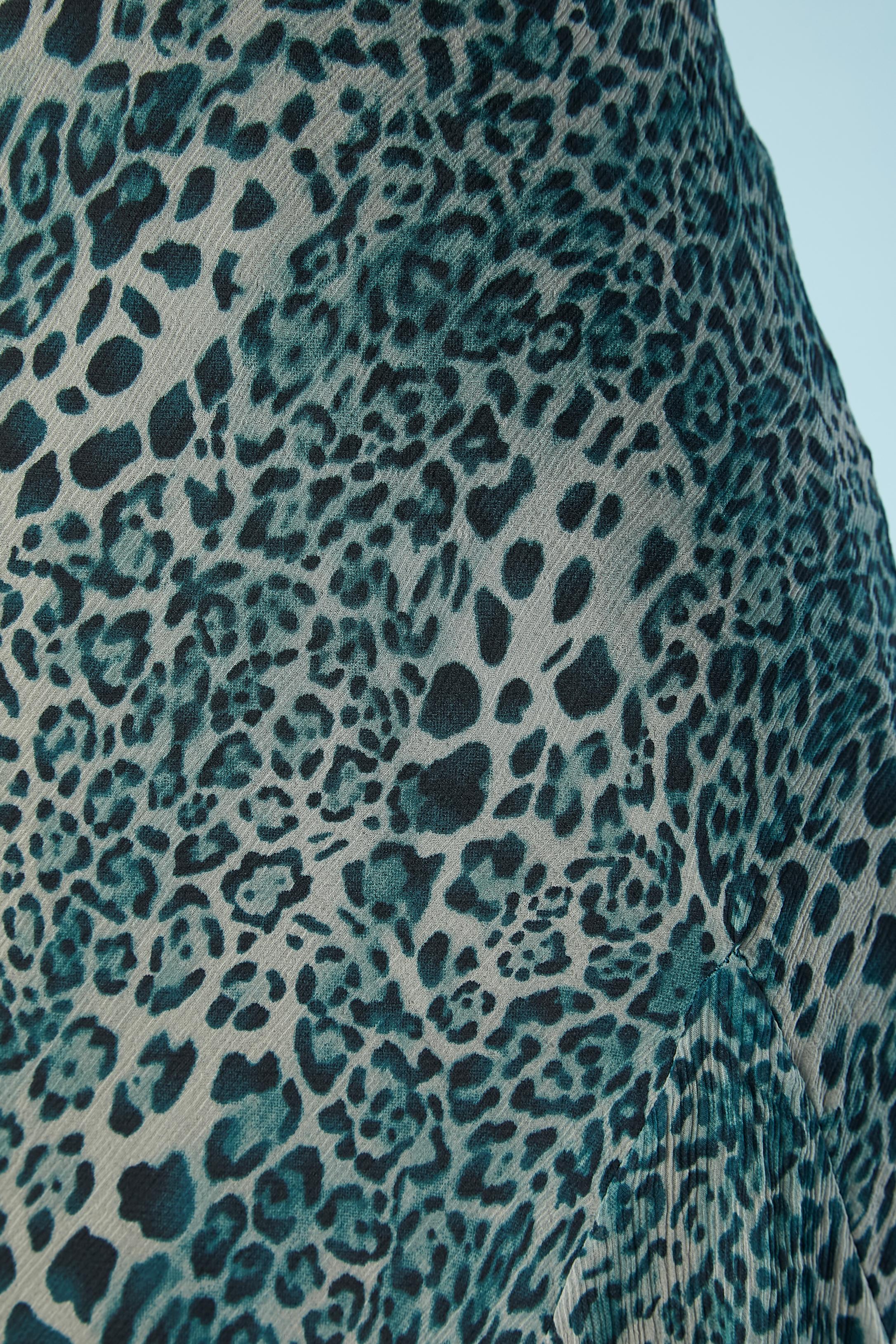 Grigio Abito da cocktail in chiffon di seta con stampa leopardata e scollatura con perline Dextée in vendita