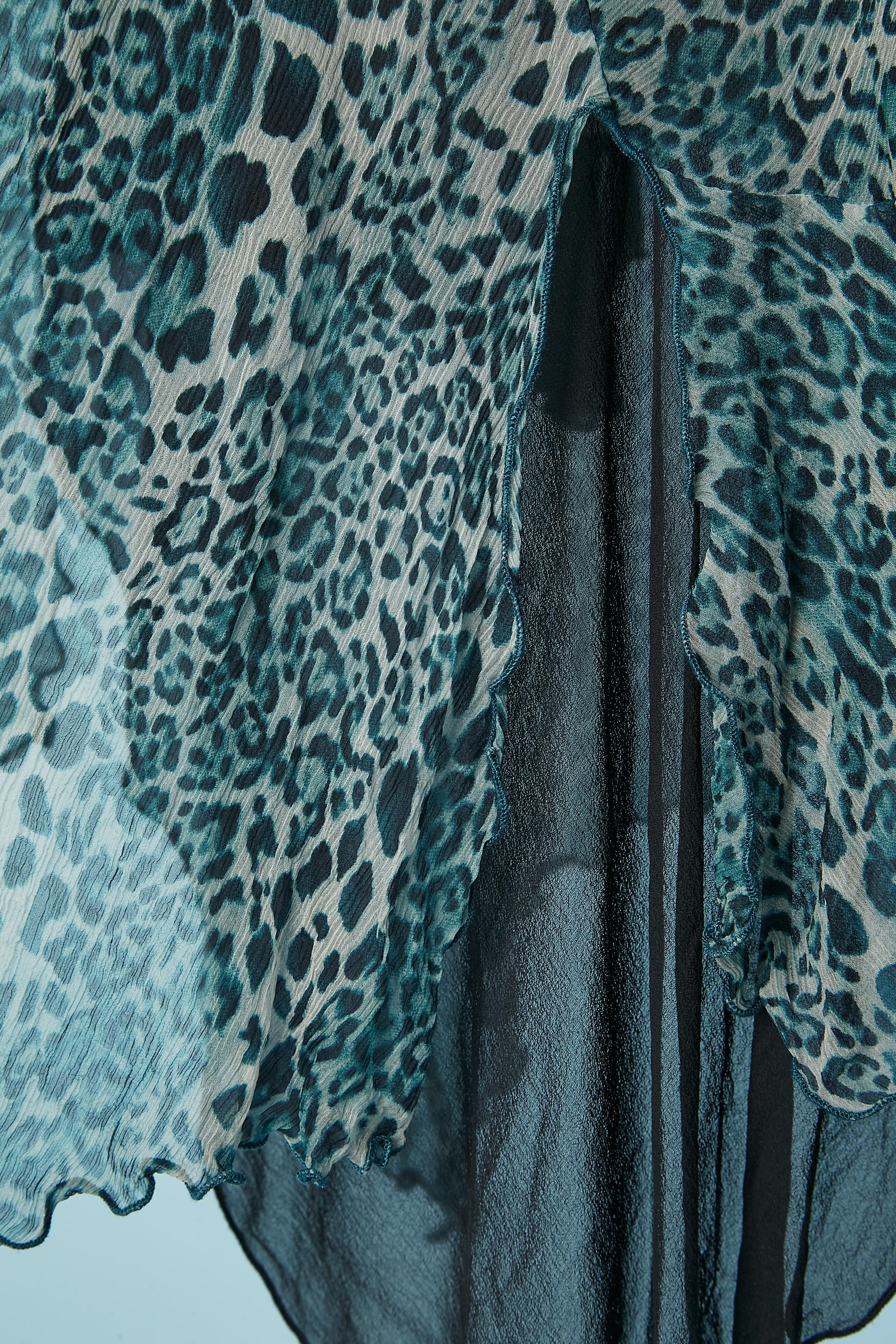 Abito da cocktail in chiffon di seta con stampa leopardata e scollatura con perline Dextée In condizioni ottime in vendita a Saint-Ouen-Sur-Seine, FR