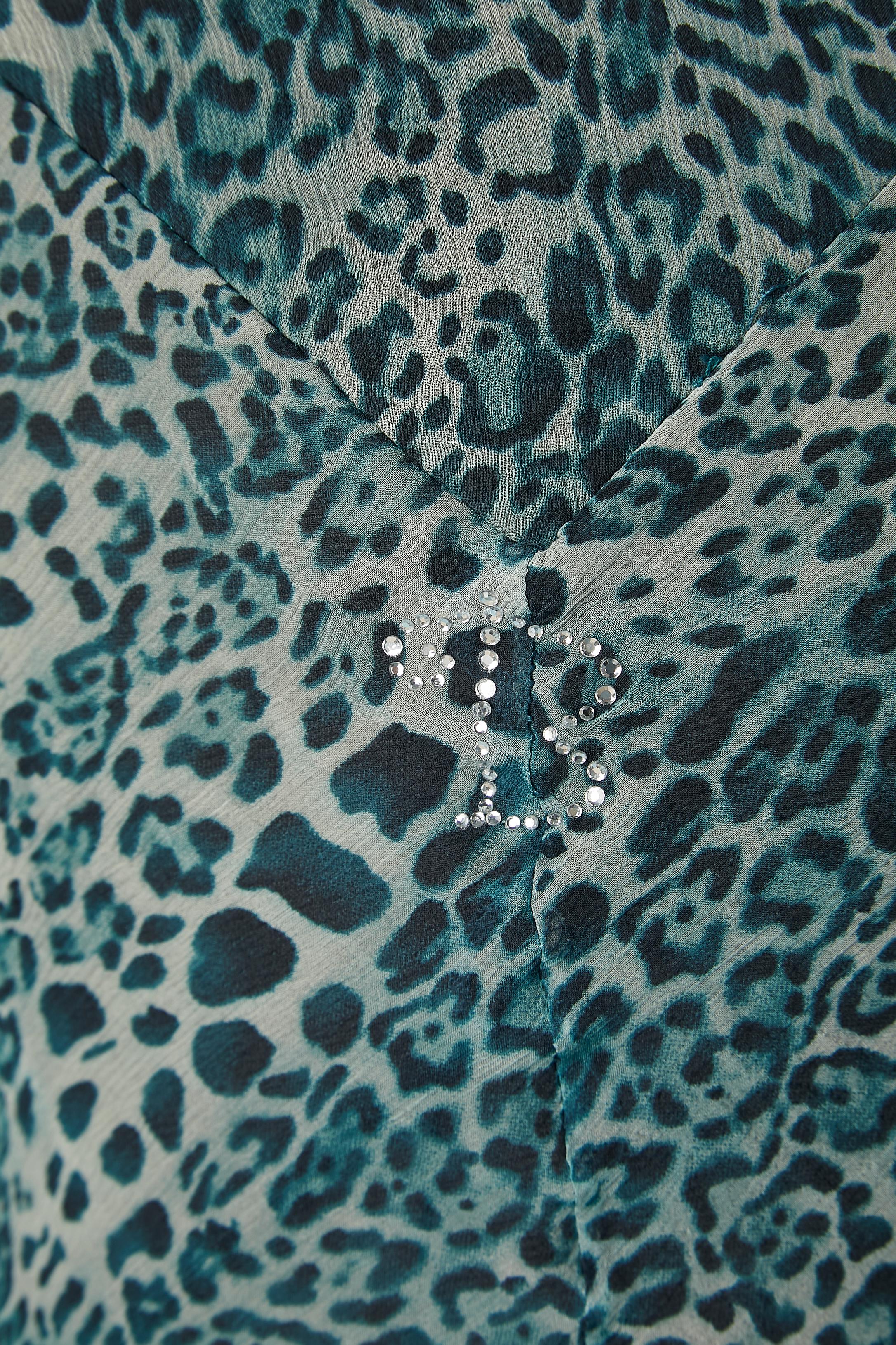 Silk chiffon cocktail dress with leopard print and beaded neckline Dextée  For Sale 3