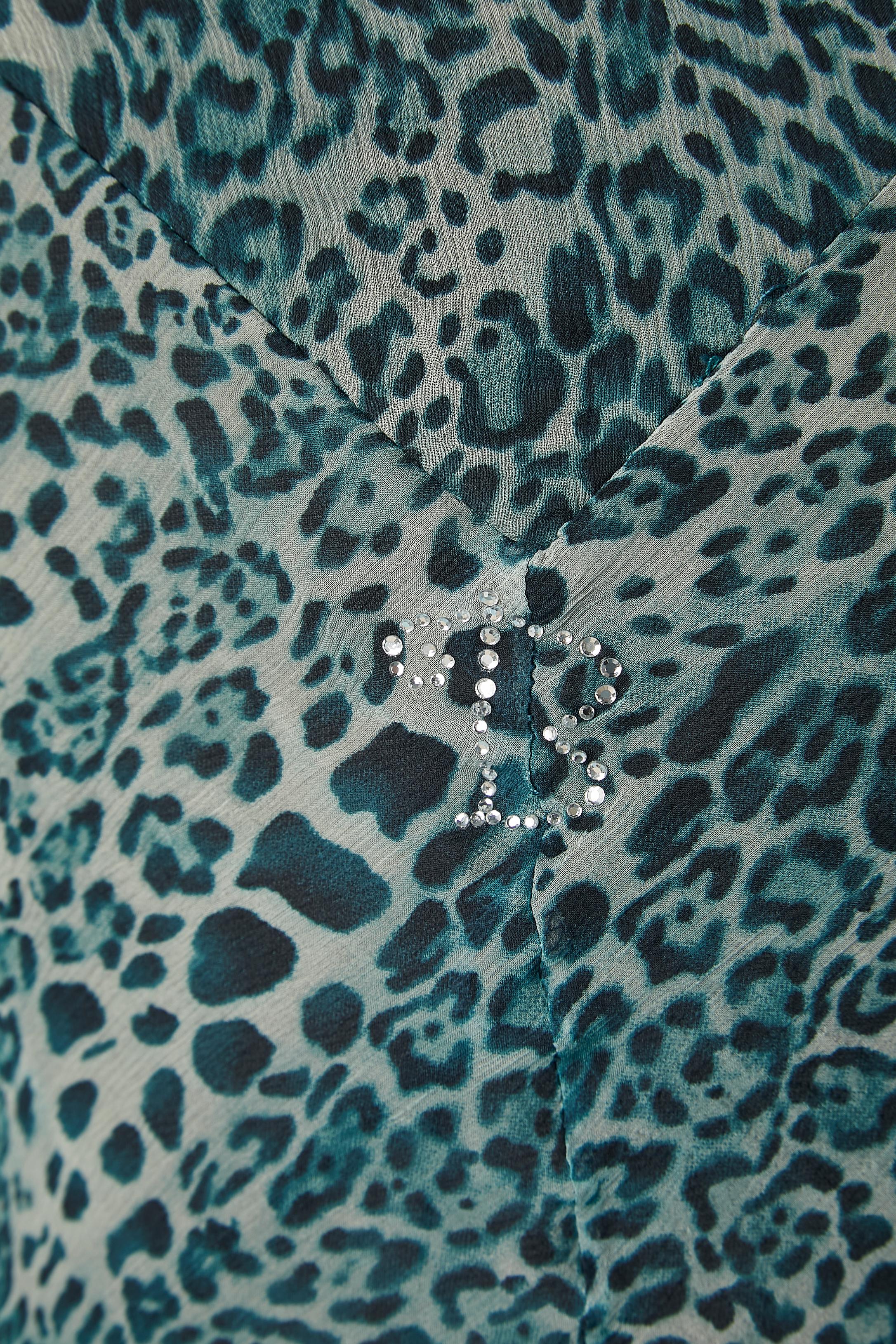 Abito da cocktail in chiffon di seta con stampa leopardata e scollatura con perline Dextée in vendita 2