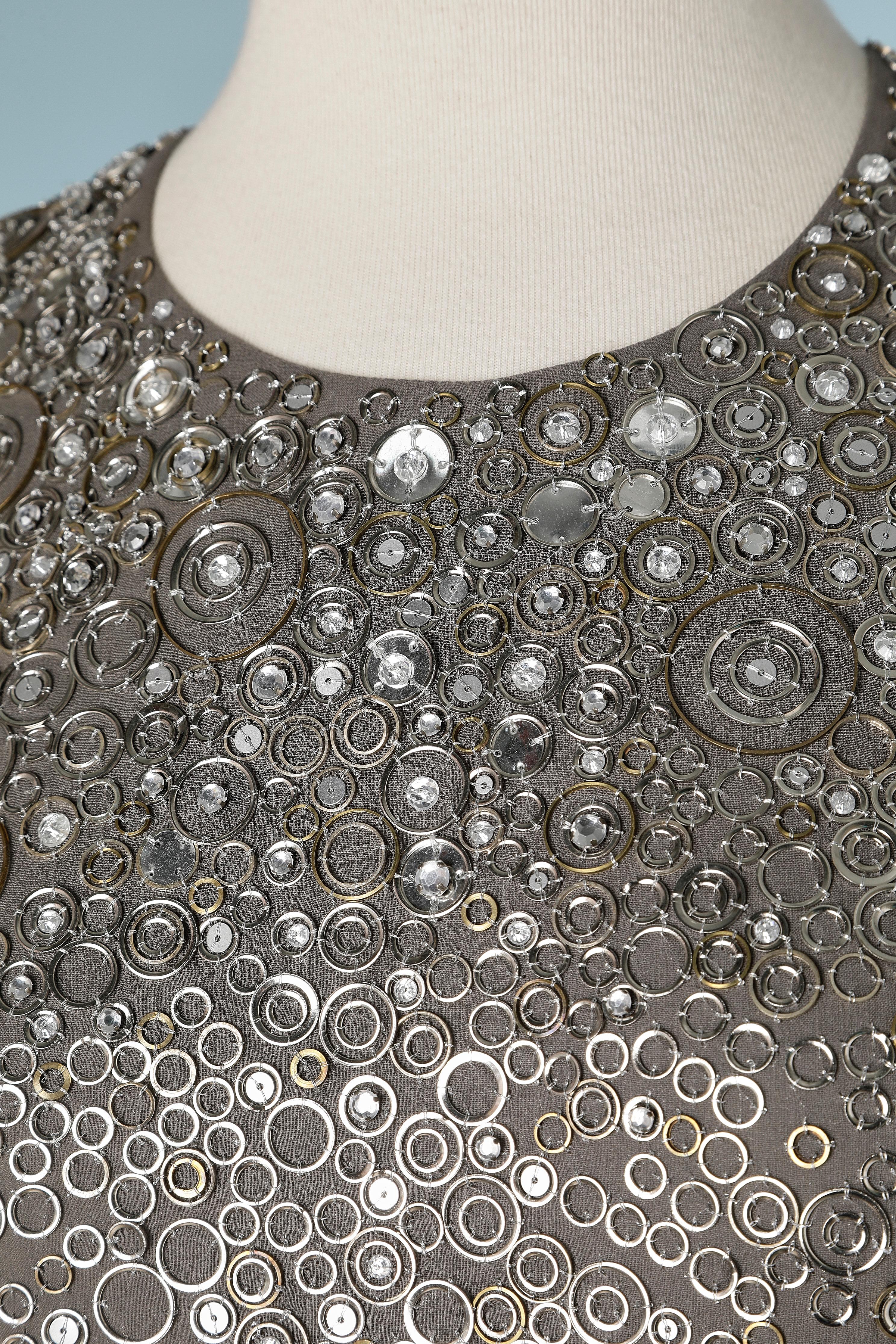 Women's Silk chiffon cocktail dress with metallic circles embellishment KaufmanFranco 