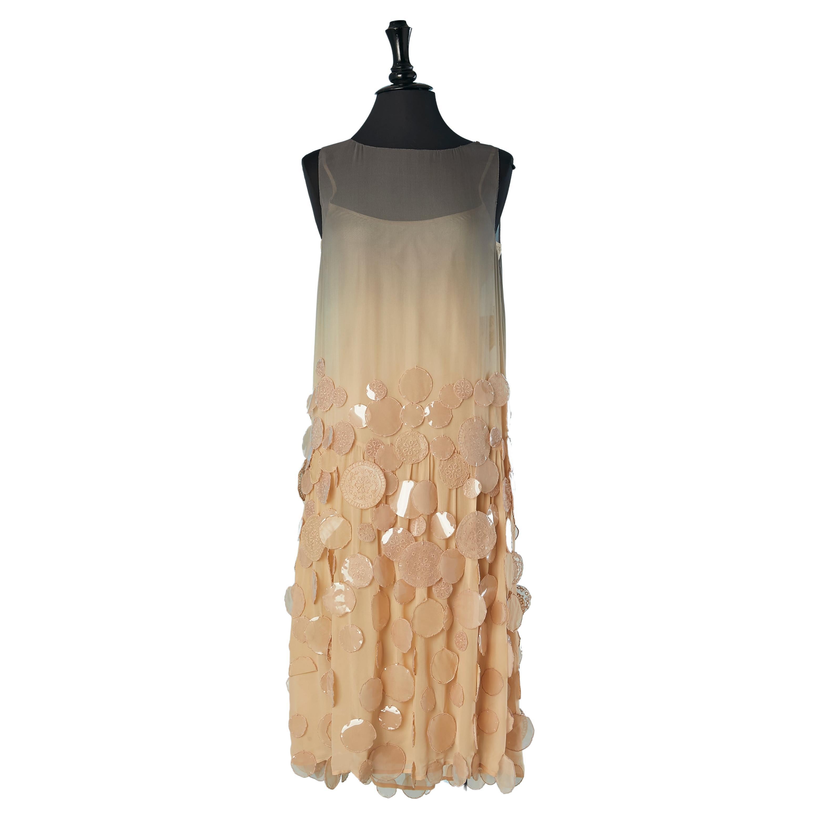 Silk chiffon dégradé cocktail dress with lace and pvc pastilles Sportmax Défilé For Sale